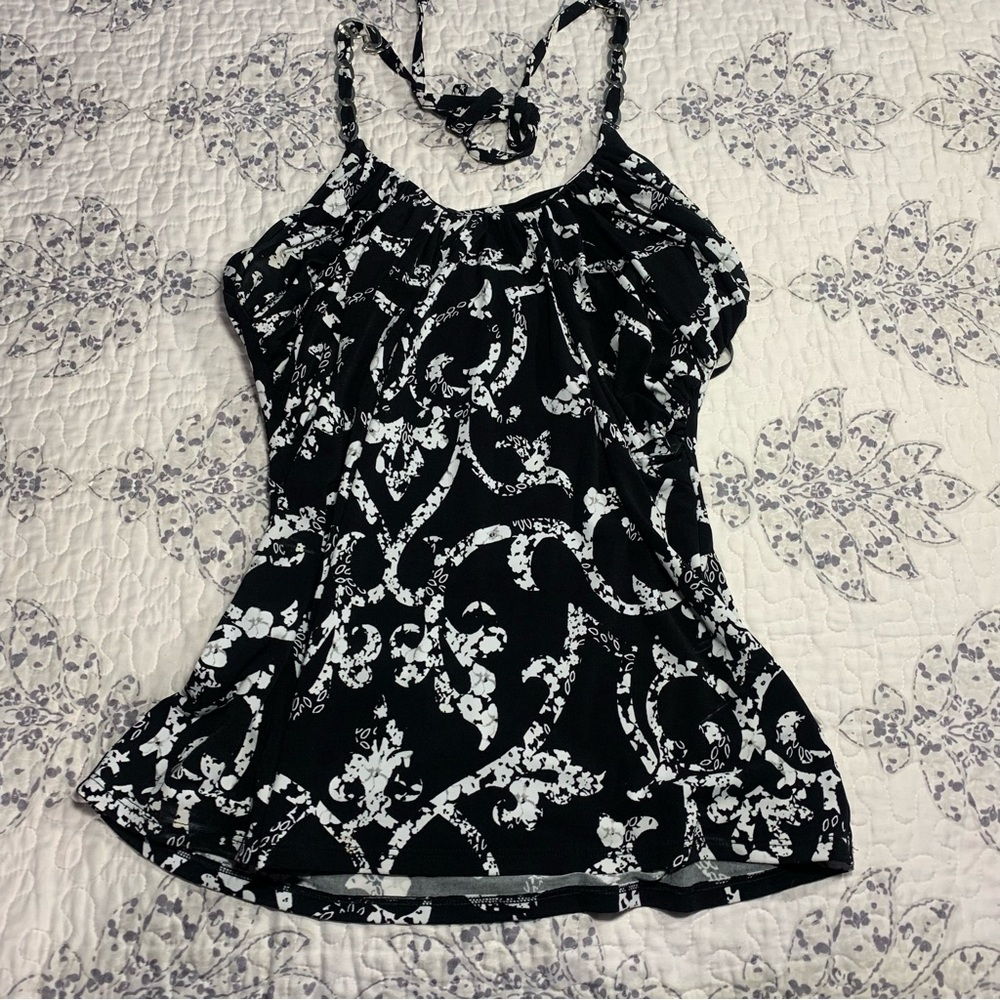 Black and white halter chain top